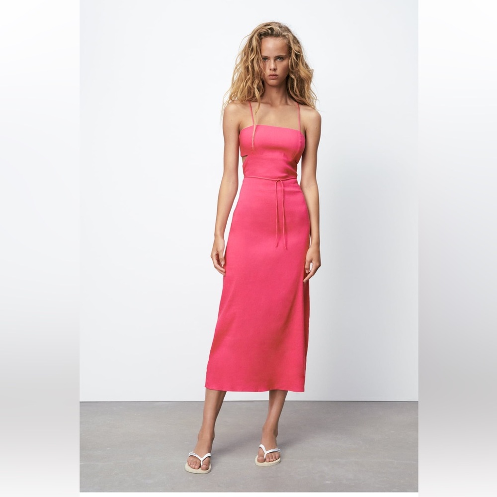 Zara cut out linen blend dress